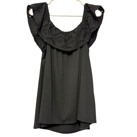 Lane Bryant Charcoal Gray Eyelet Ruffle Shoulder Top size 18/20 - Picture 3 of 4